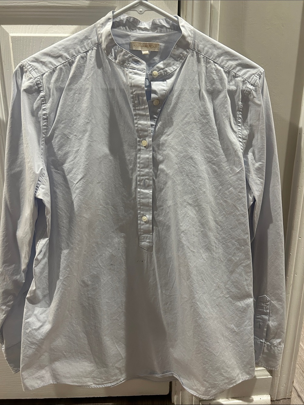 ANN MASHBURN Light Blue Mandarin-Collar Button Placket Shirt